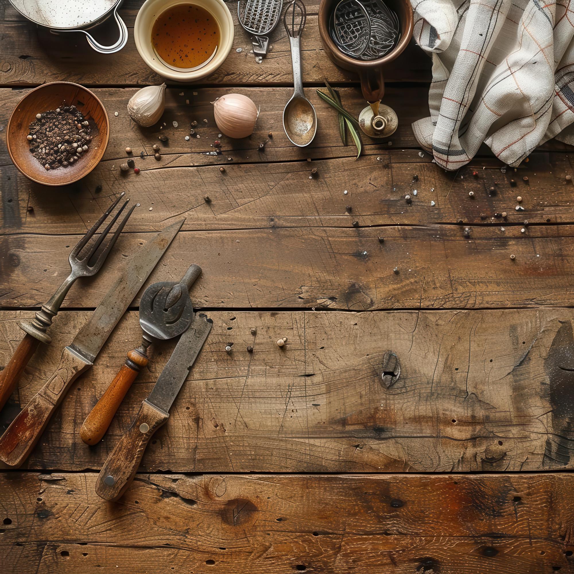 Workshop table with ingredients and tools